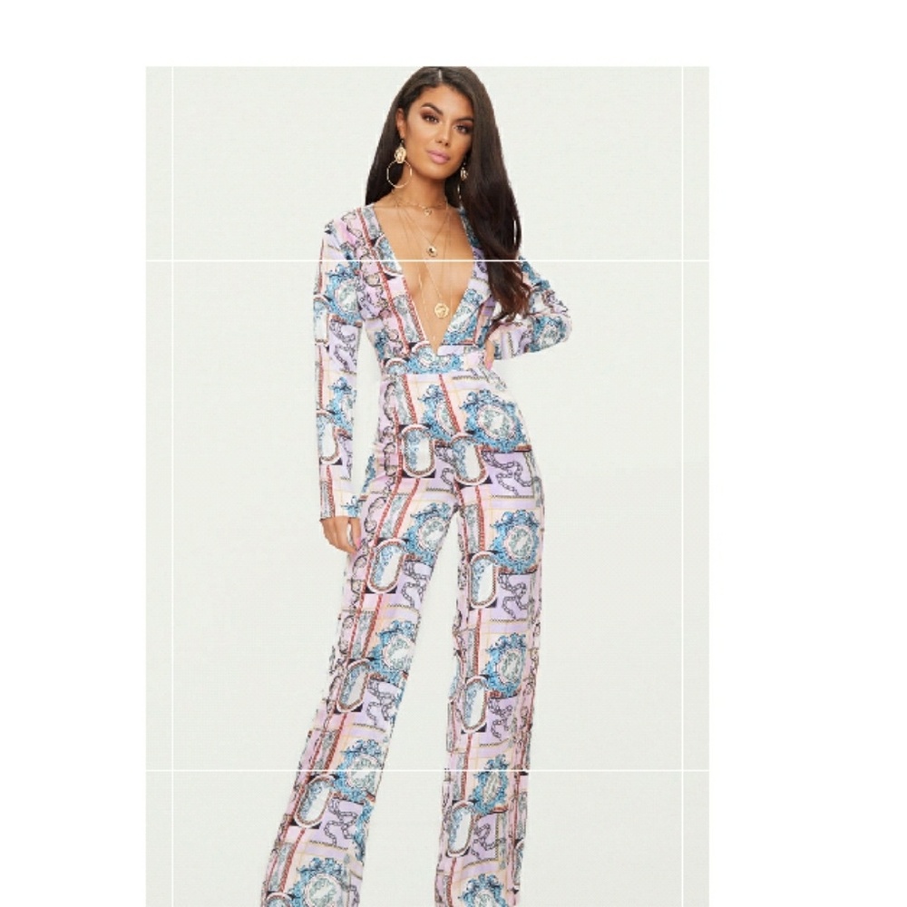 Sold....Plunge scarf print jumpsuit